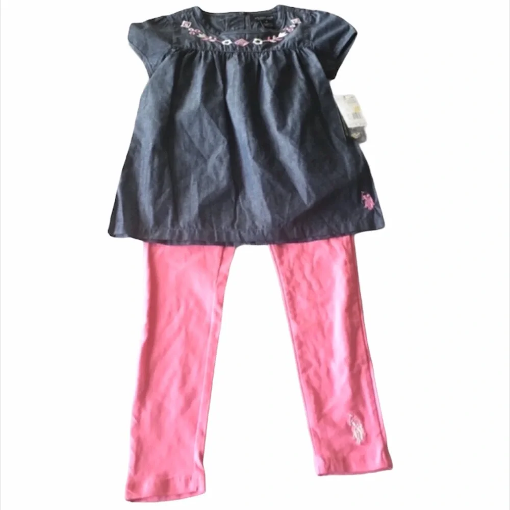 U.S. Polo Assn. Outfit, Denim, Pink, Size 5